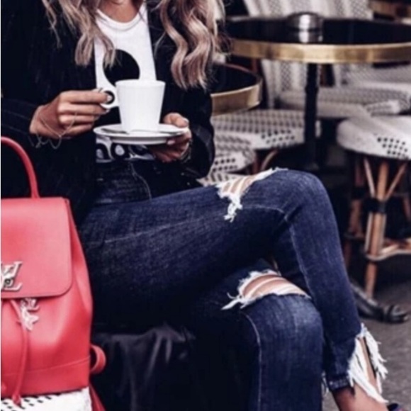 L’Agence Highline High Rise Jeans Med Wash Factory Distressed 28 Sharkbite Hem - Picture 3 of 16